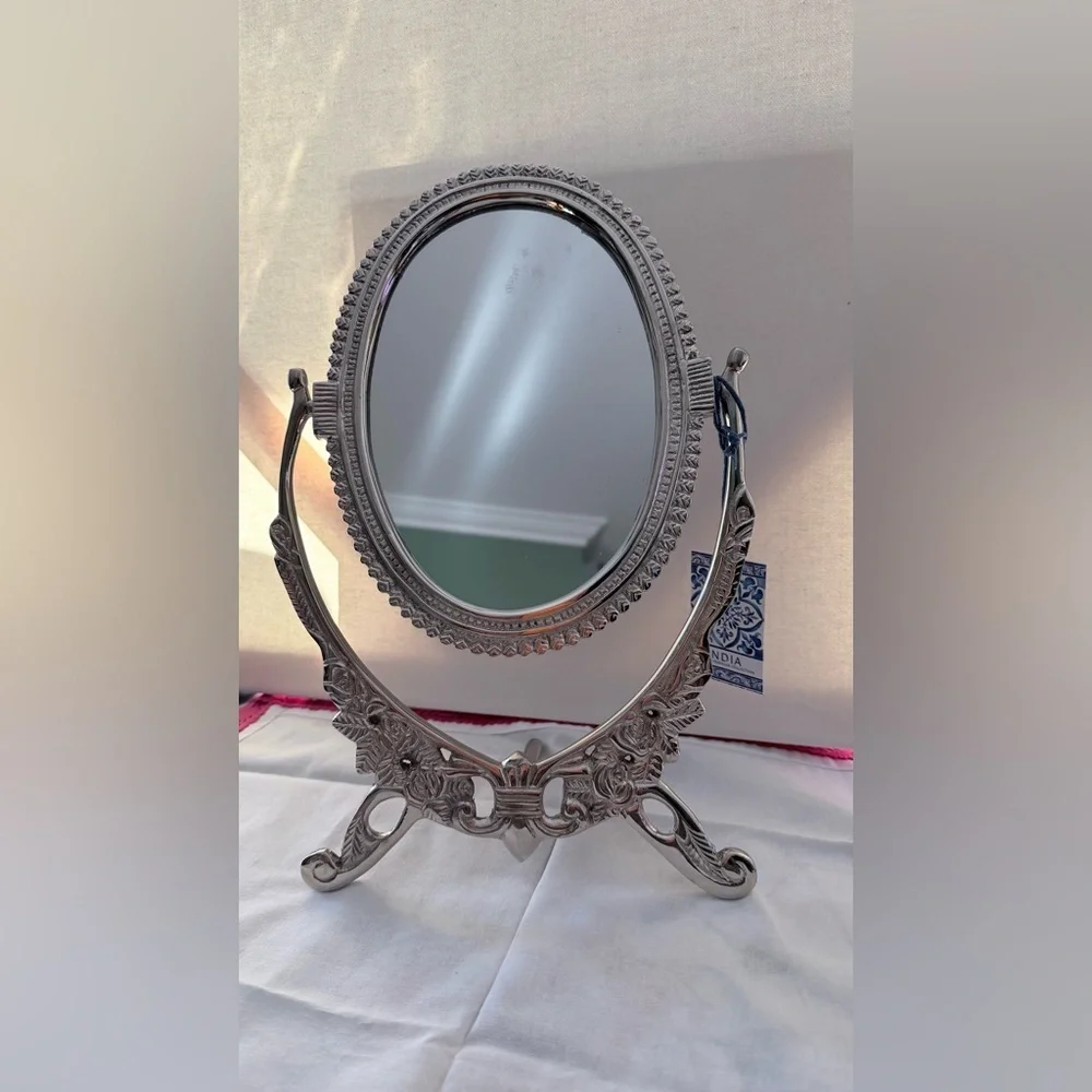 Elegant Silver Oval Vanity Mirror brass adjustable